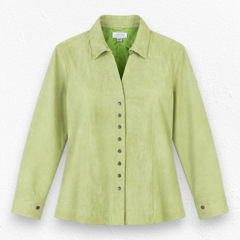 Y2K Vintage Green Suede Leather V Neck Jacket Size 2X C.J. Banks Plus Size